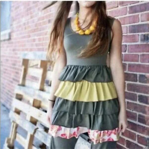 Matilda Jane Serendipity XANADU Tank Tunic Ruffle Dress Olive Green Pink…